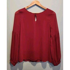 Express Burgundy Chiffon Long Bishop Sleeve Top Sz S Cherry Girl